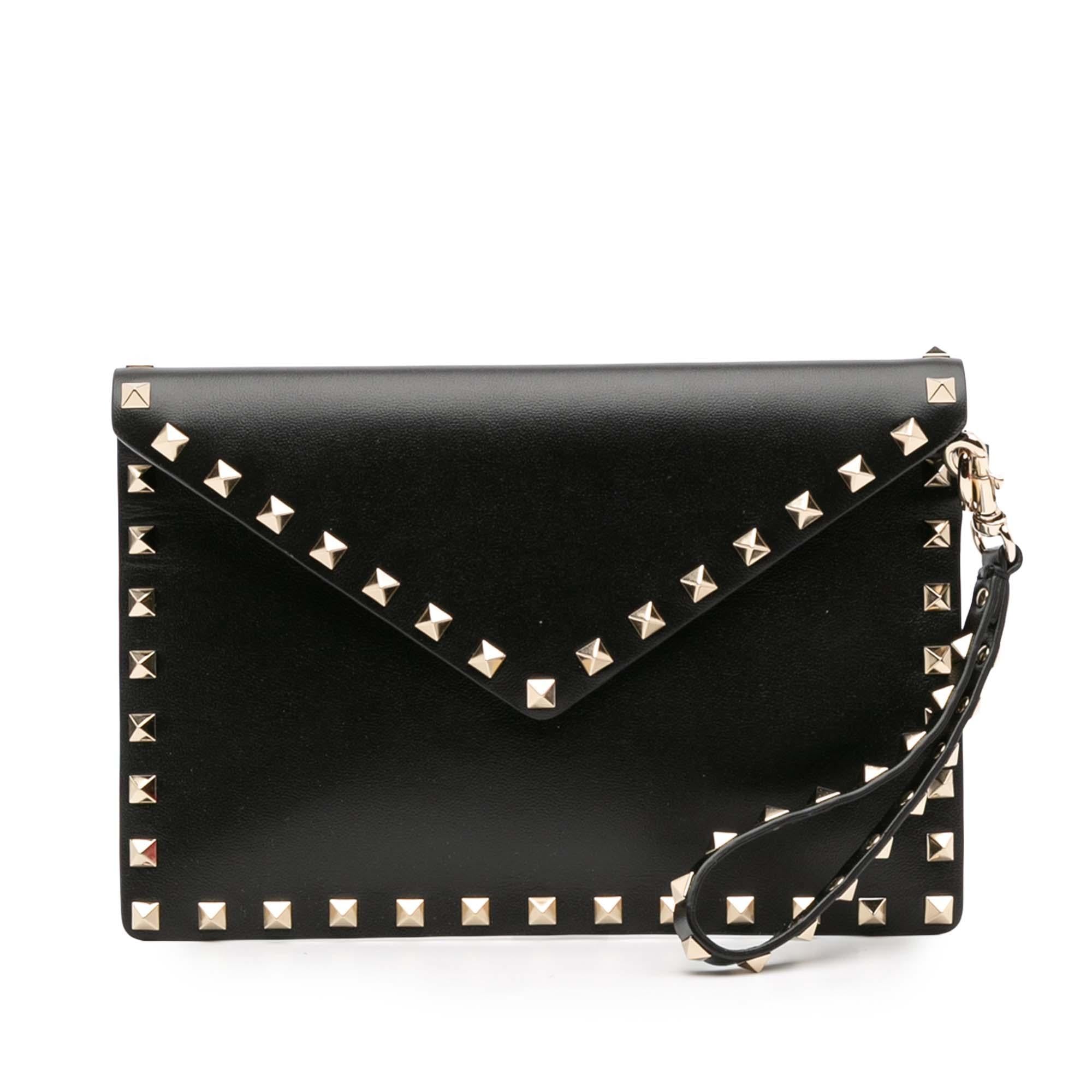 Valentino Calfskin Rockstud Envelope Flat Wristlet Clutch