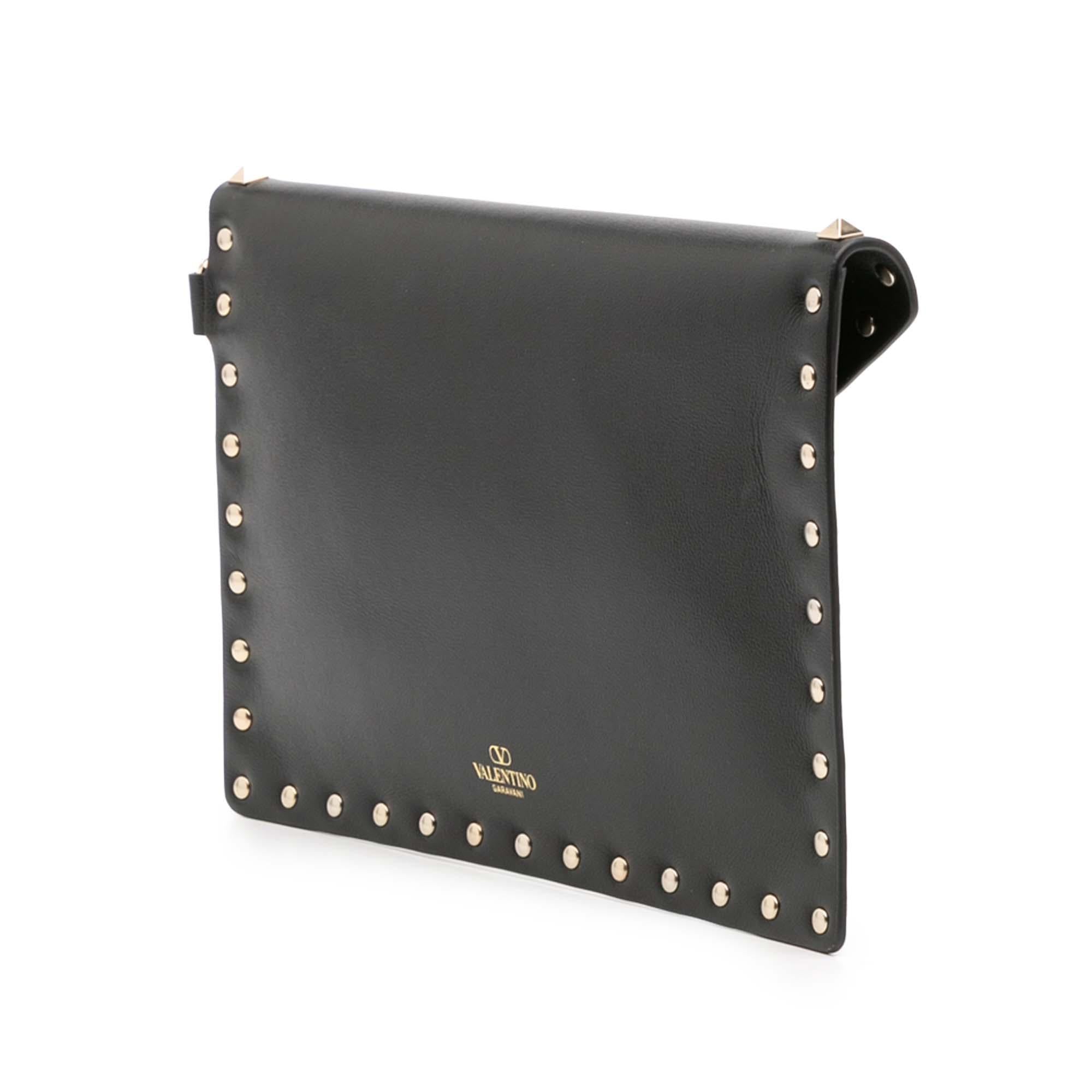 Valentino Calfskin Rockstud Envelope Flat Wristlet Clutch