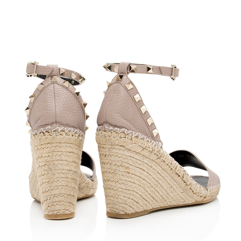 Valentino Calfskin Rockstud Espadrille Wedge Sandals - Size 9 / 39 (SHF-IwDqZj)