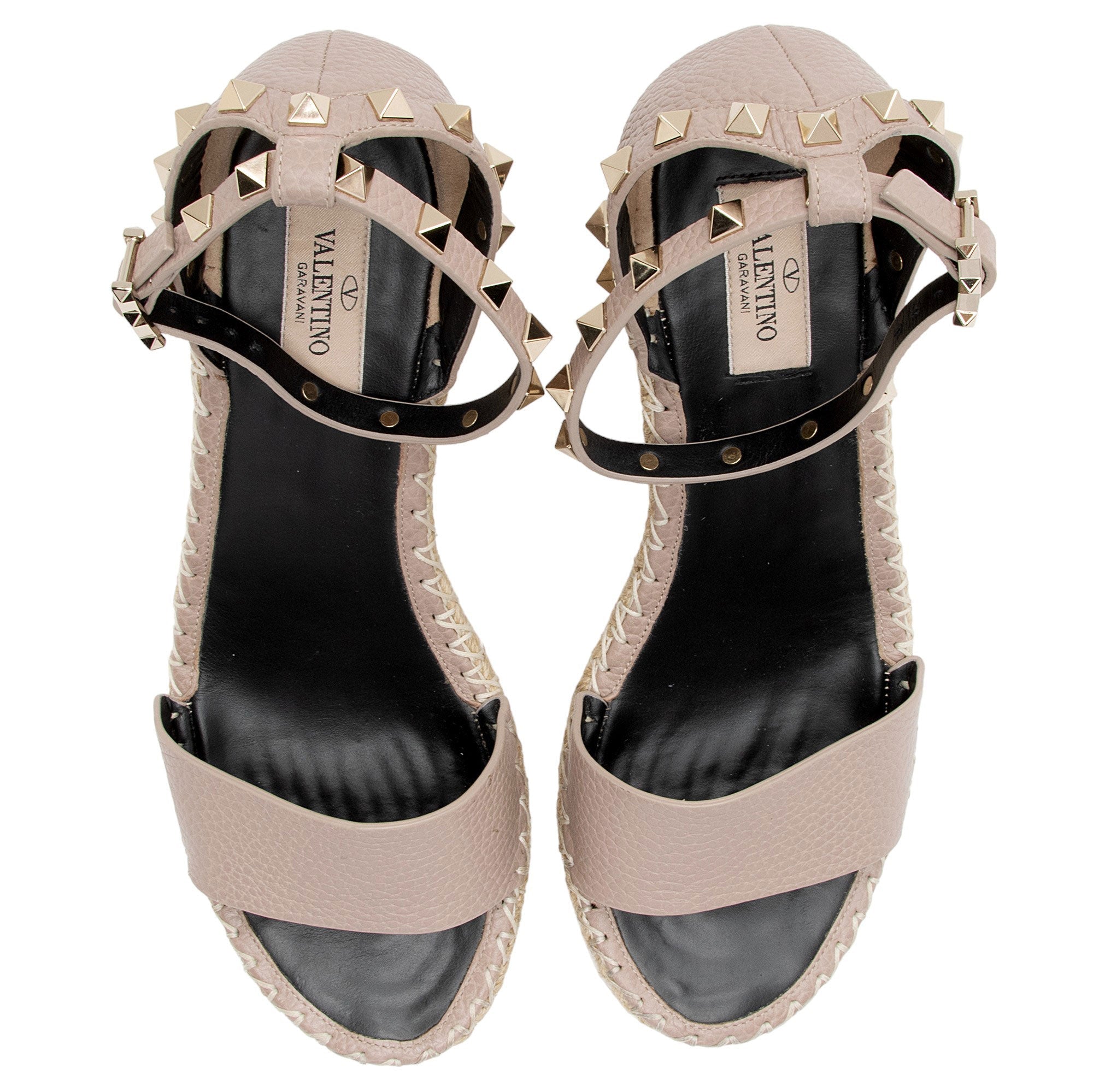 Valentino Calfskin Rockstud Espadrille Wedge Sandals - Size 9 / 39 (SHF-IwDqZj)