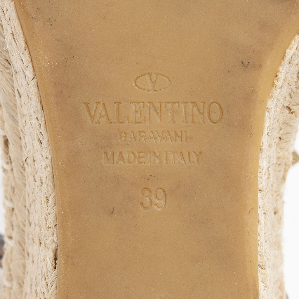 Valentino Calfskin Rockstud Espadrille Wedge Sandals - Size 9 / 39 (SHF-IwDqZj)
