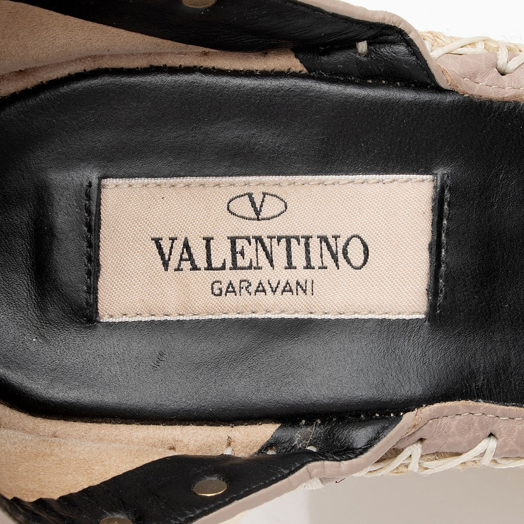 Valentino Calfskin Rockstud Espadrille Wedge Sandals - Size 9 / 39 (SHF-IwDqZj)
