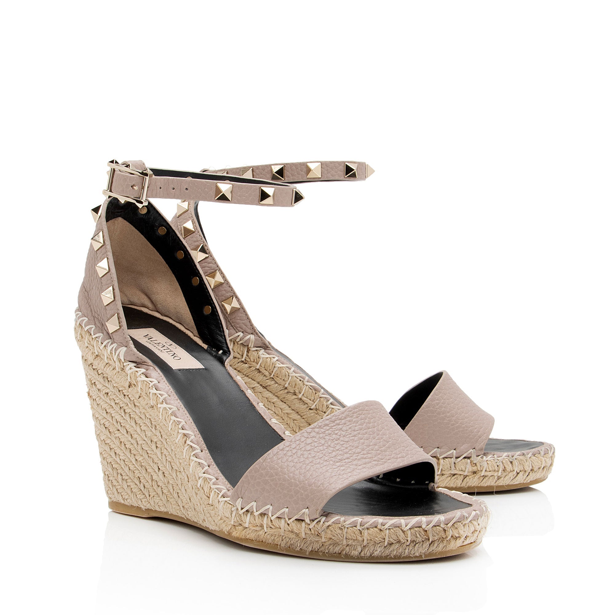Valentino Calfskin Rockstud Espadrille Wedge Sandals - Size 9 / 39 (SHF-IwDqZj)