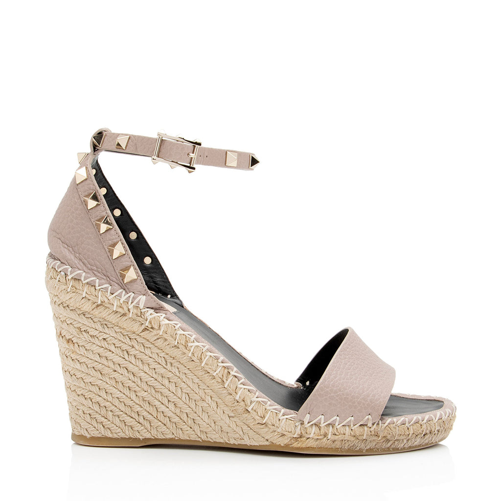 Valentino Calfskin Rockstud Espadrille Wedge Sandals - Size 9 / 39 (SHF-IwDqZj)