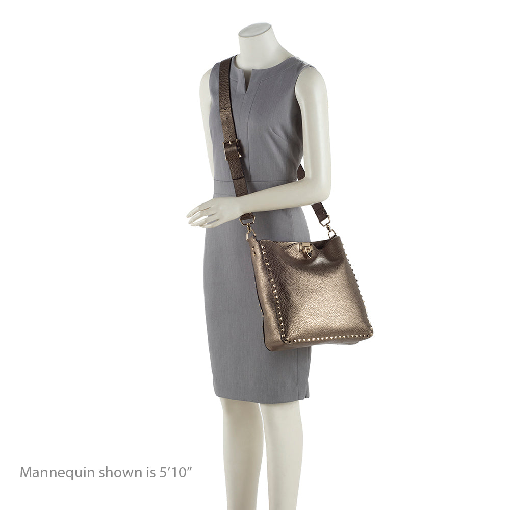 Valentino Metallic Calfskin Rockstud Messenger Bag (SHF-18357)