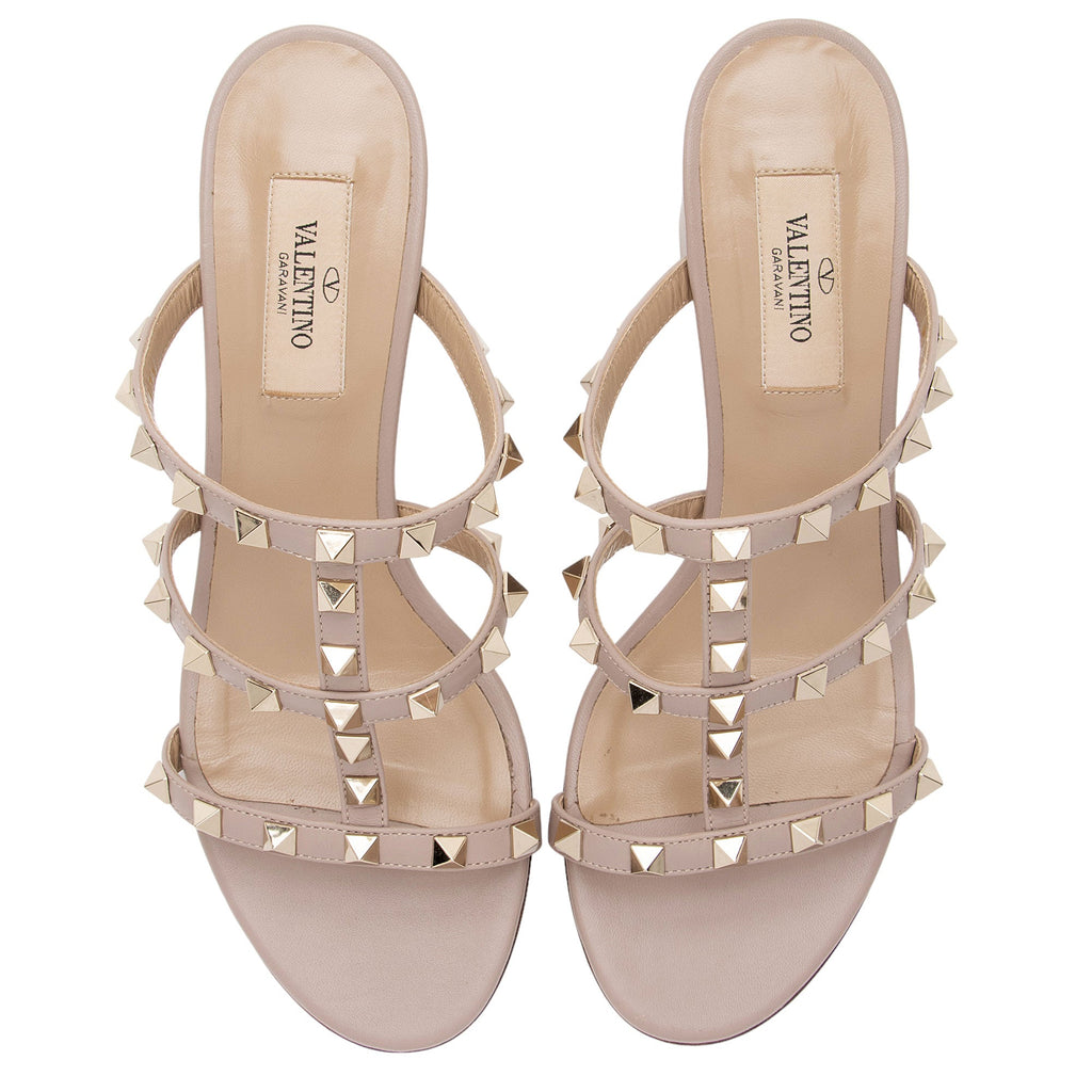 Valentino Calfskin Rockstud Slide Sandals - Size 7.5 / 37.5 (SHF-X4kMjr)