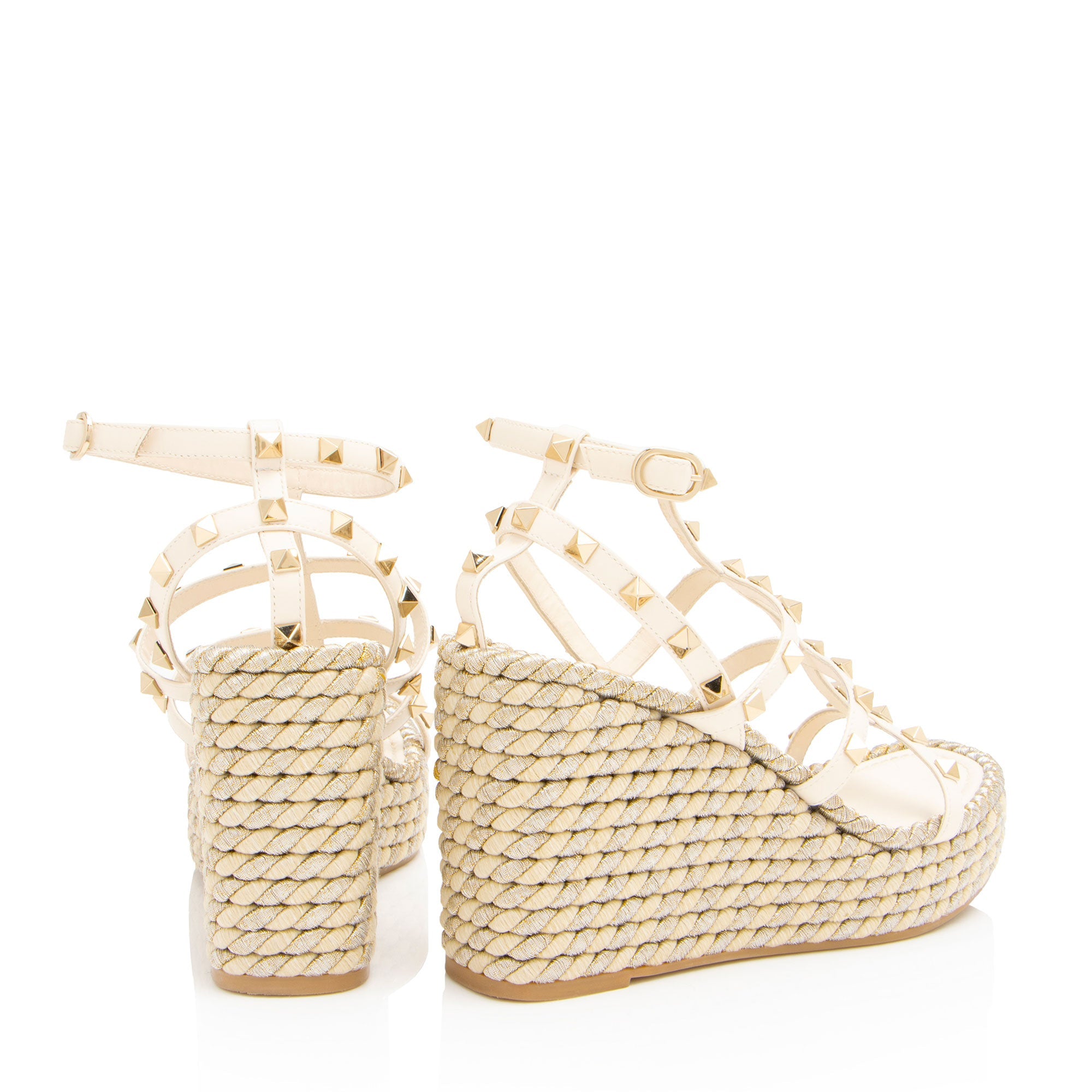 Valentino Calfskin Rockstud Torchon Ankle Strap Wedge Sandals - Size 8 / 38