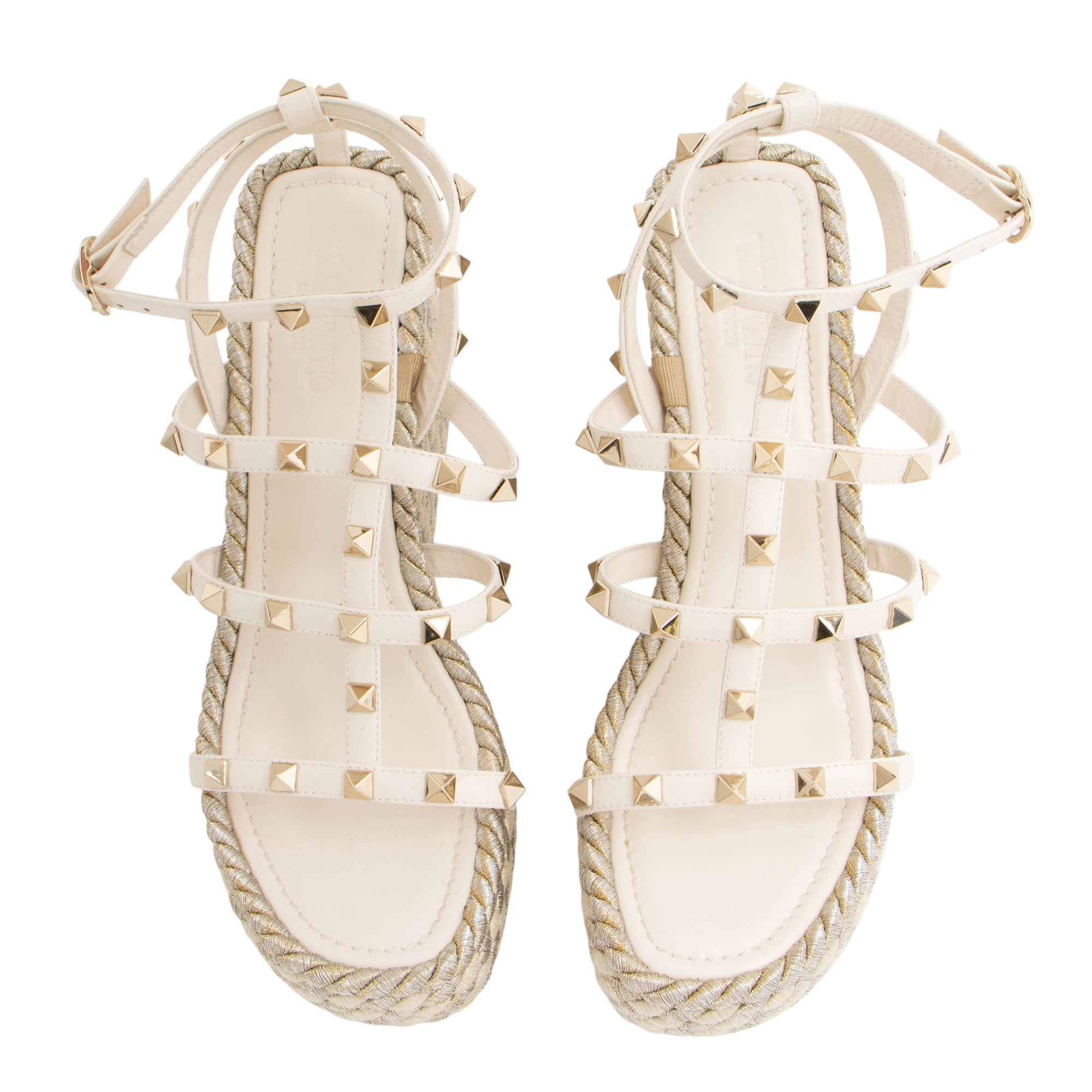 Valentino Calfskin Rockstud Torchon Ankle Strap Wedge Sandals - Size 8 / 38