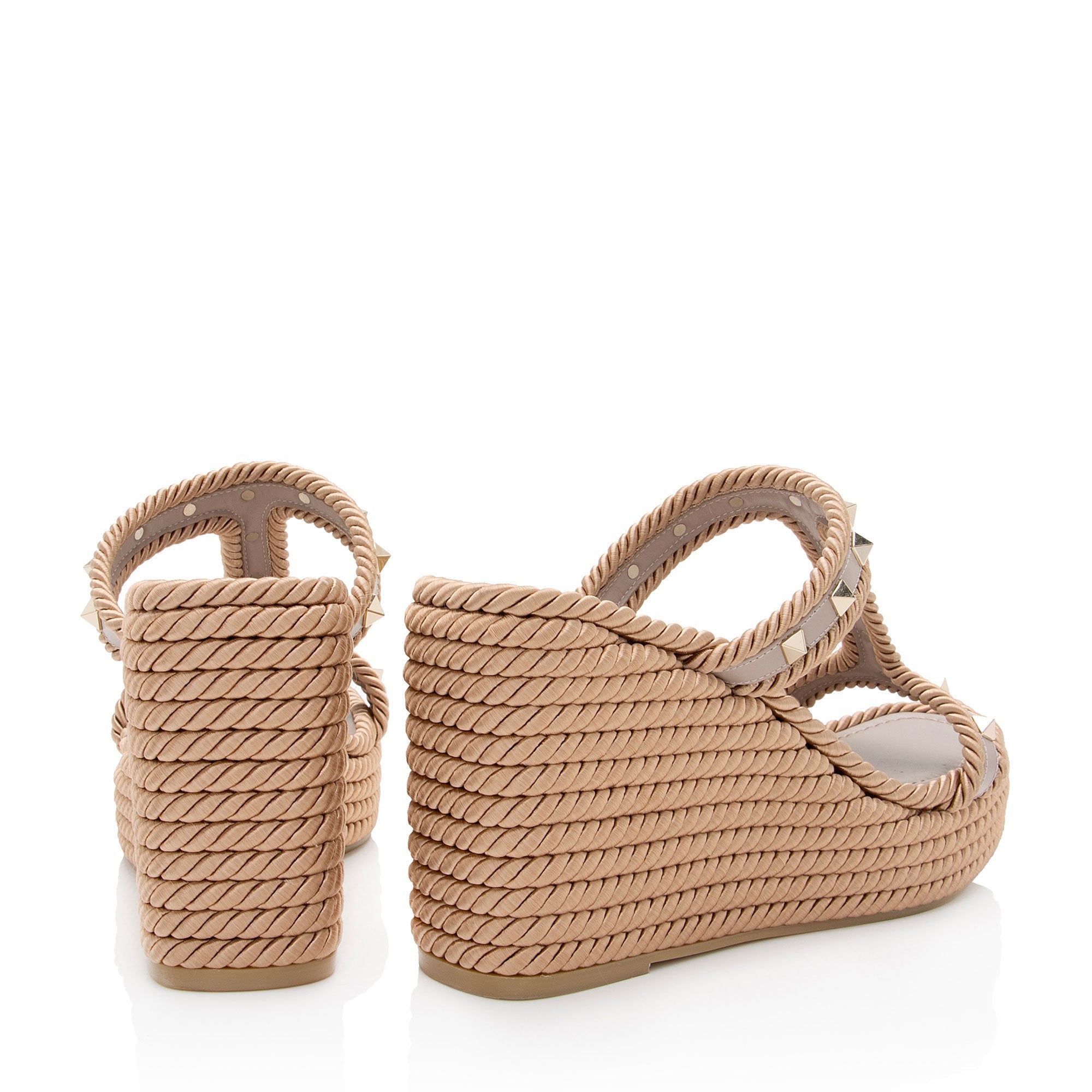 Valentino Calfskin Rockstud Torchon Wedge Sandals - Size 10 / 40 (SHF-qsbfcn)