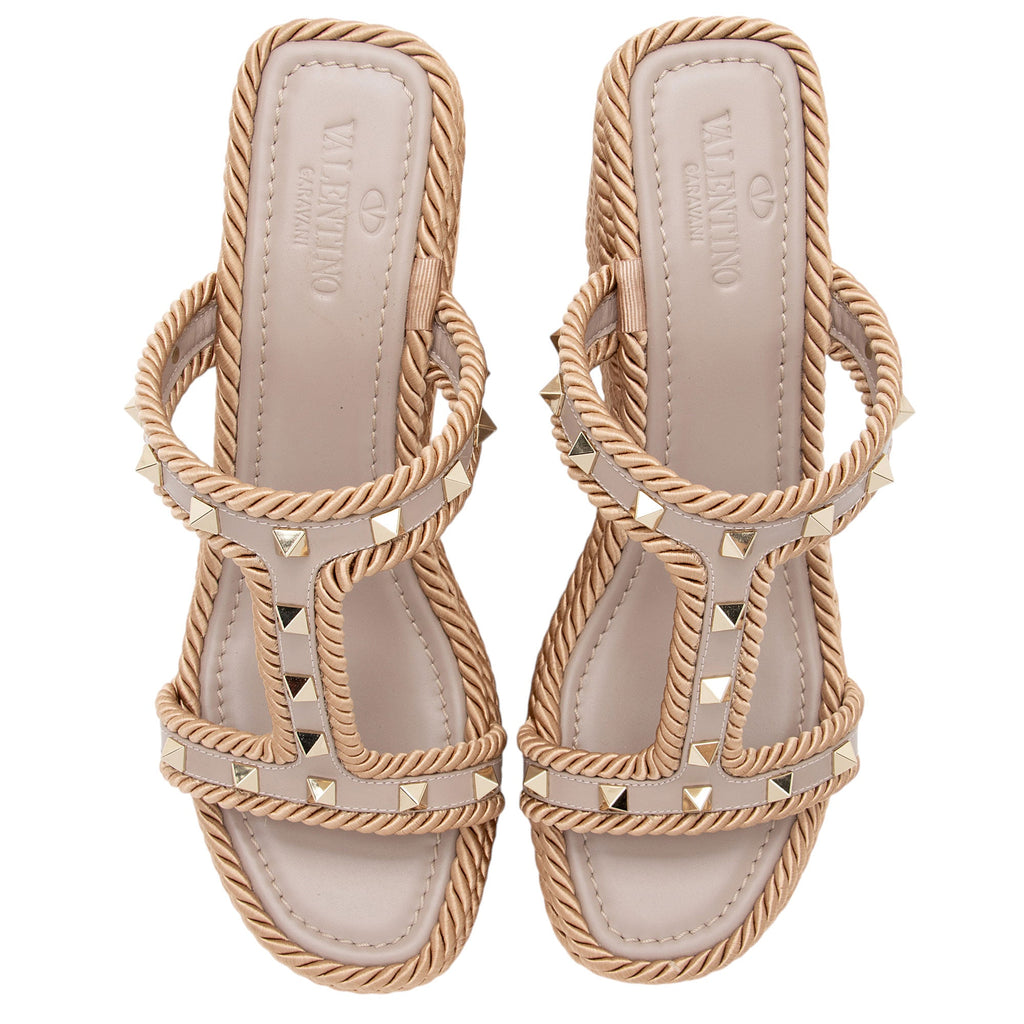 Valentino Calfskin Rockstud Torchon Wedge Sandals - Size 10 / 40 (SHF-qsbfcn)