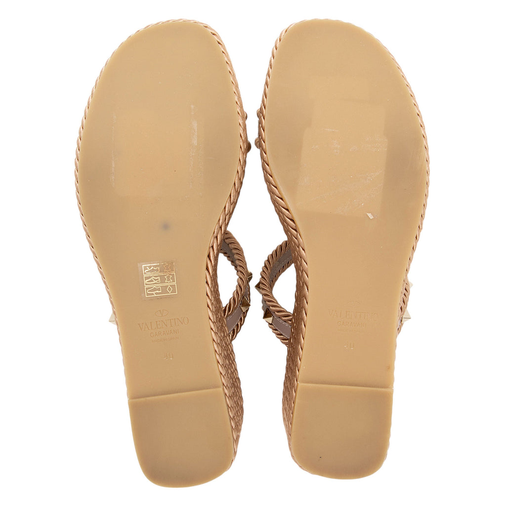 Valentino Calfskin Rockstud Torchon Wedge Sandals - Size 10 / 40 (SHF-qsbfcn)
