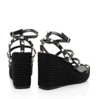 Valentino Calfskin Rockstud Torchon Ankle Strap Wedge Sandals - Size 8 / 38 (SHF-l1C1Qw)