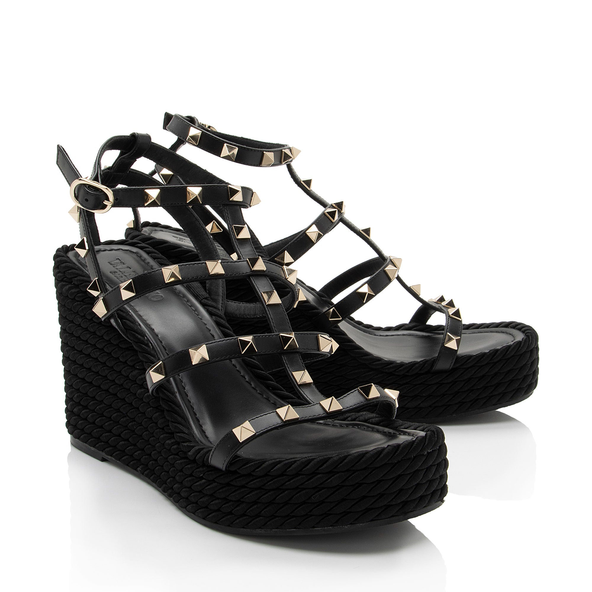 Valentino Calfskin Rockstud Torchon Ankle Strap Wedge Sandals - Size 8 / 38 (SHF-l1C1Qw)