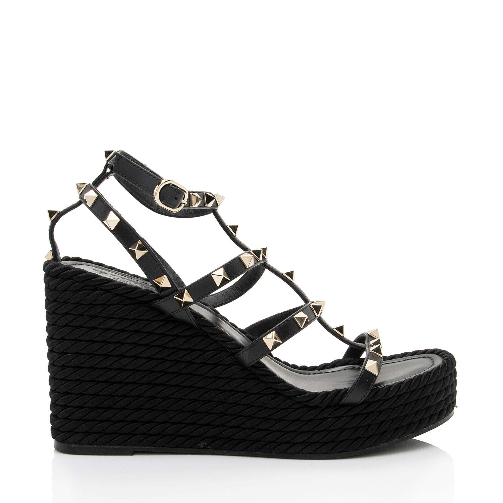 Valentino Calfskin Rockstud Torchon Ankle Strap Wedge Sandals - Size 8 / 38 (SHF-l1C1Qw)