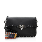 Valentino Calfskin Rolling Rockstud Guitar-Strap Shoulder Bag (SHF-19351)