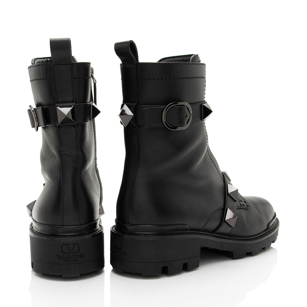 Valentino Calfskin Roman Stud Combat Boots - Size 10 / 40.5