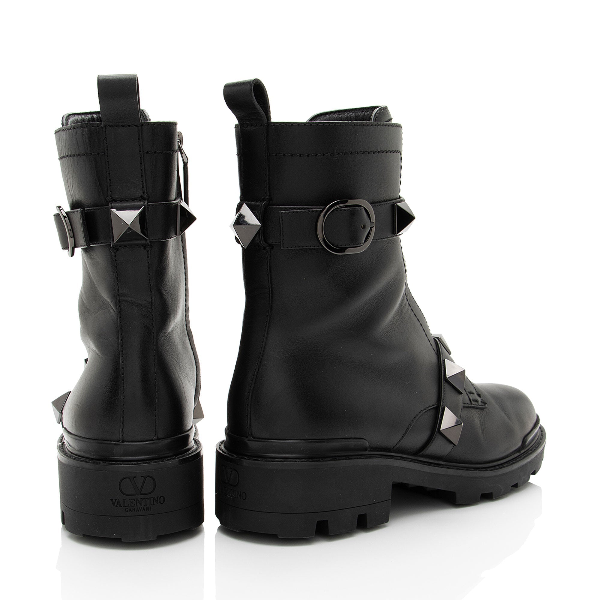 Valentino Calfskin Roman Stud Combat Boots - Size 10 / 40.5