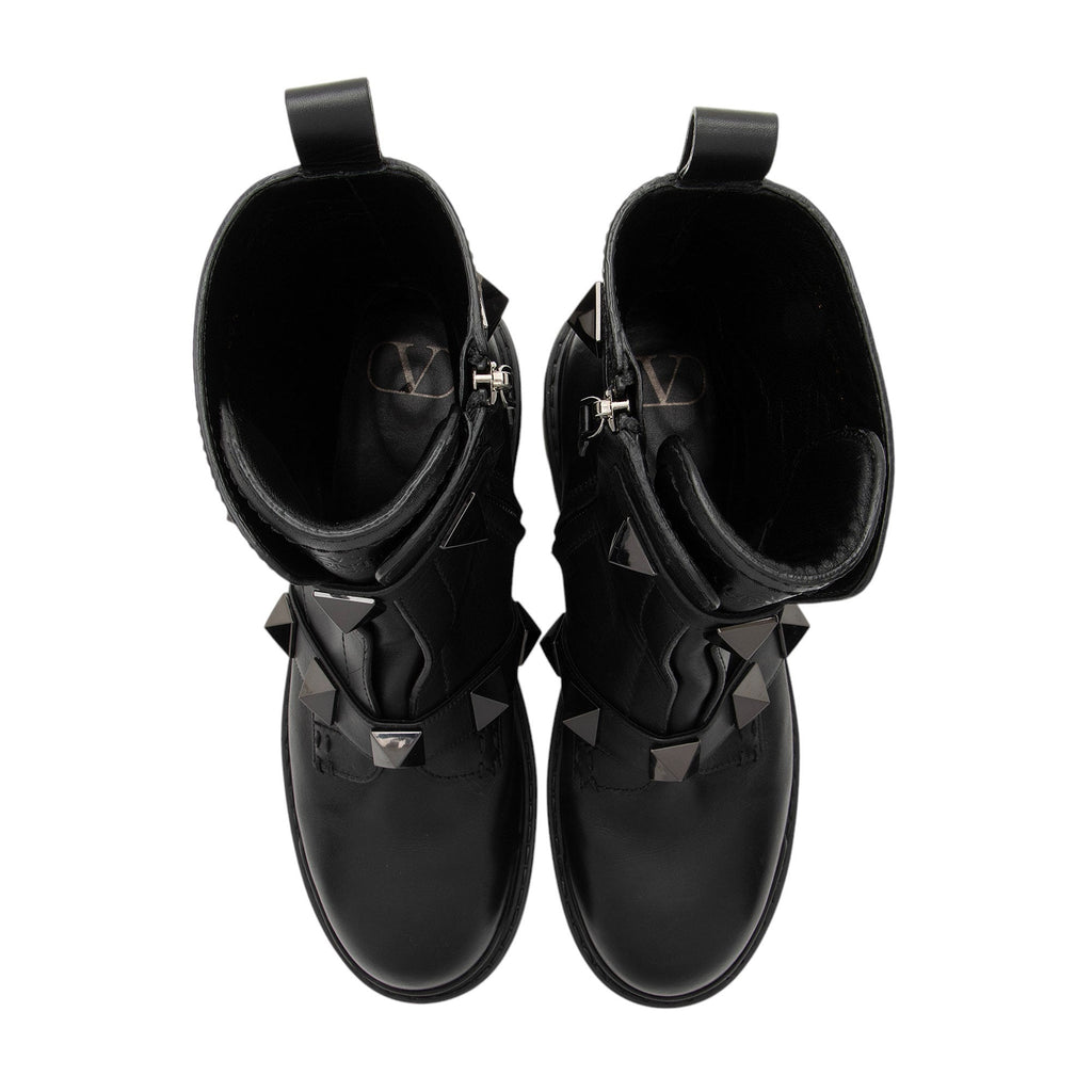 Valentino Calfskin Roman Stud Combat Boots - Size 10 / 40.5