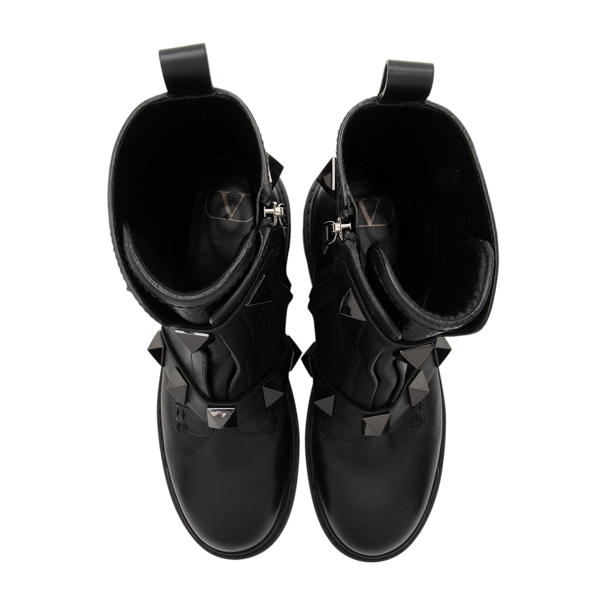 Valentino Calfskin Roman Stud Combat Boots - Size 10 / 40.5