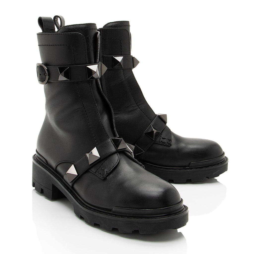 Valentino Calfskin Roman Stud Combat Boots - Size 10 / 40.5