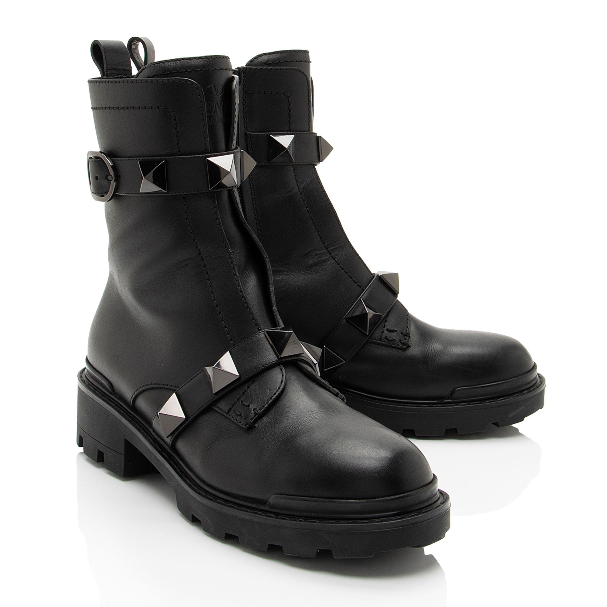 Valentino Calfskin Roman Stud Combat Boots - Size 10 / 40.5