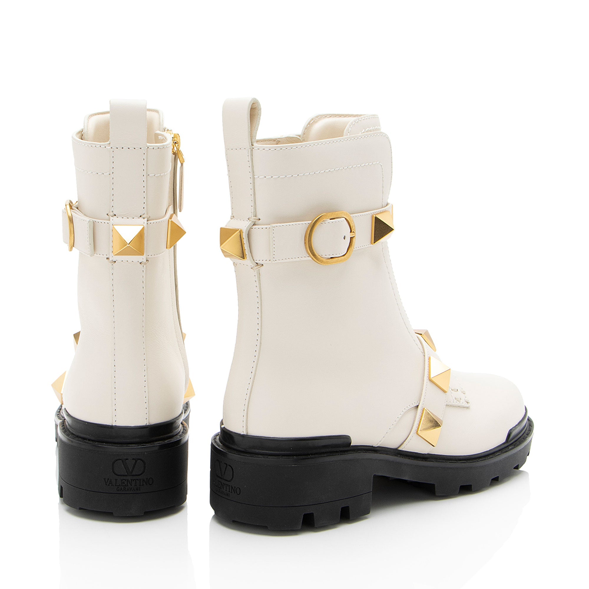 Valentino Calfskin Roman Stud Combat Boots - Size 7.5 / 37.5