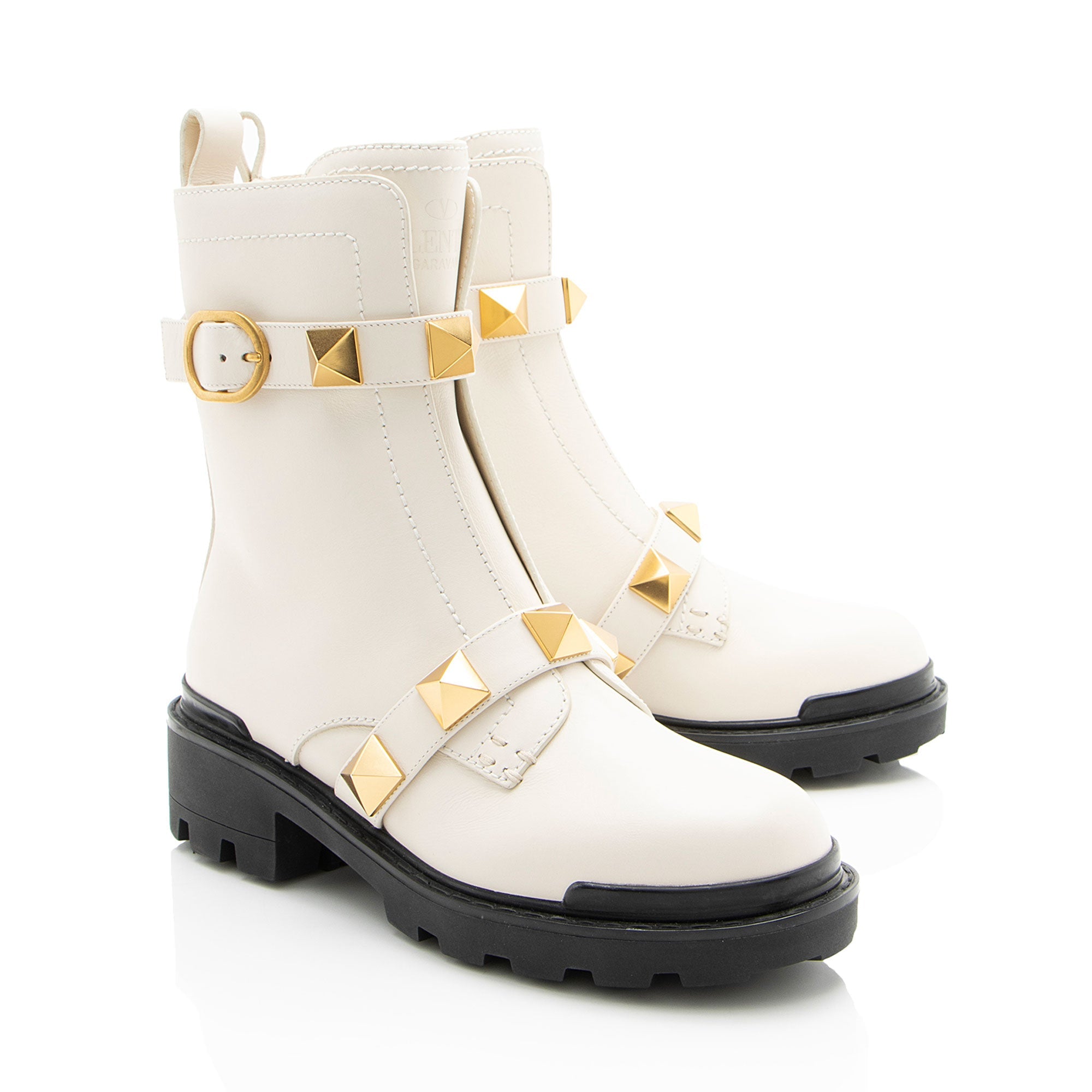 Valentino Calfskin Roman Stud Combat Boots - Size 7.5 / 37.5