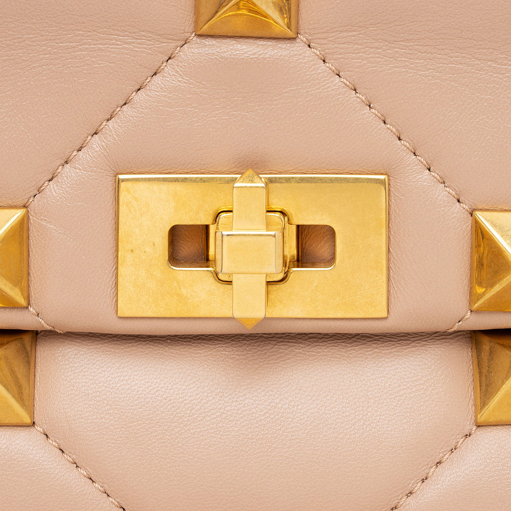 Valentino Calfskin Roman Stud Medium Shoulder Bag (SHF-SYRDK3)