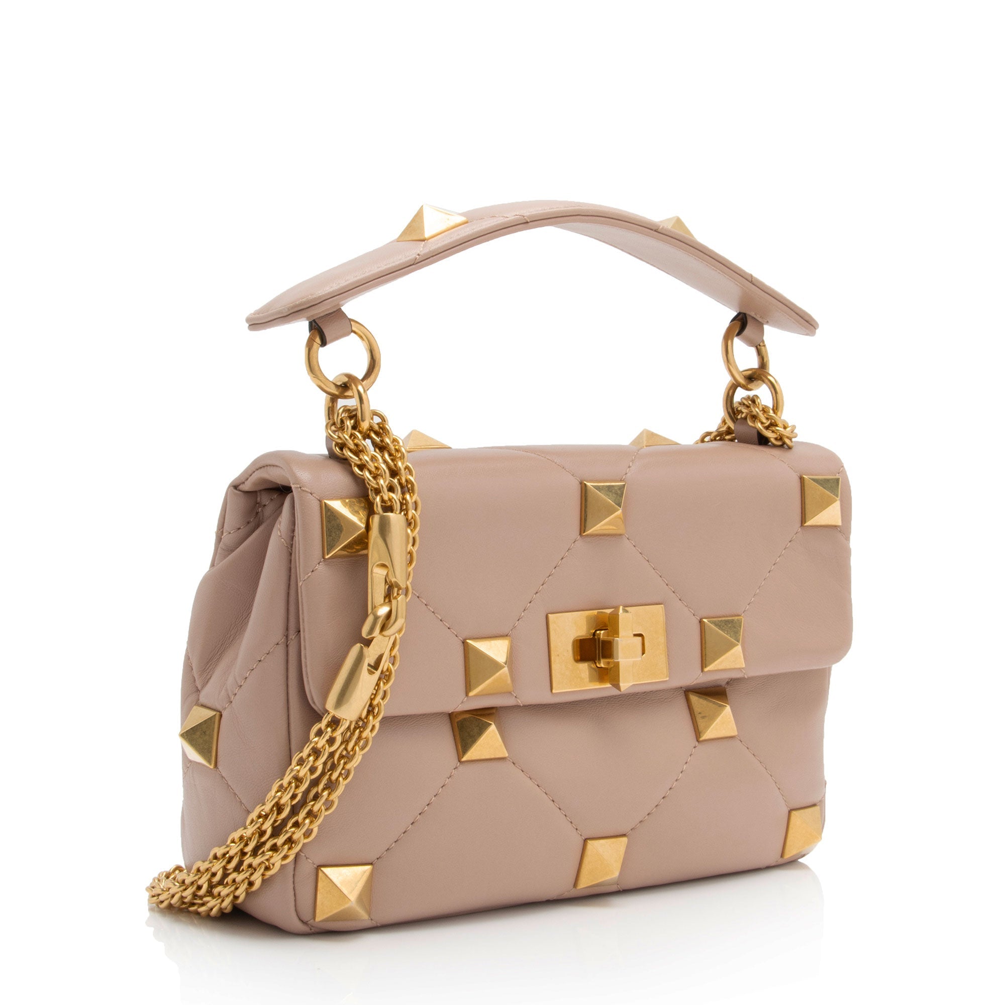 Valentino Calfskin Roman Stud Medium Shoulder Bag (SHF-SYRDK3)