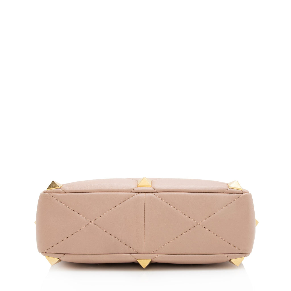 Valentino Calfskin Roman Stud Top Handle Large Shoulder Bag (SHF-22991)