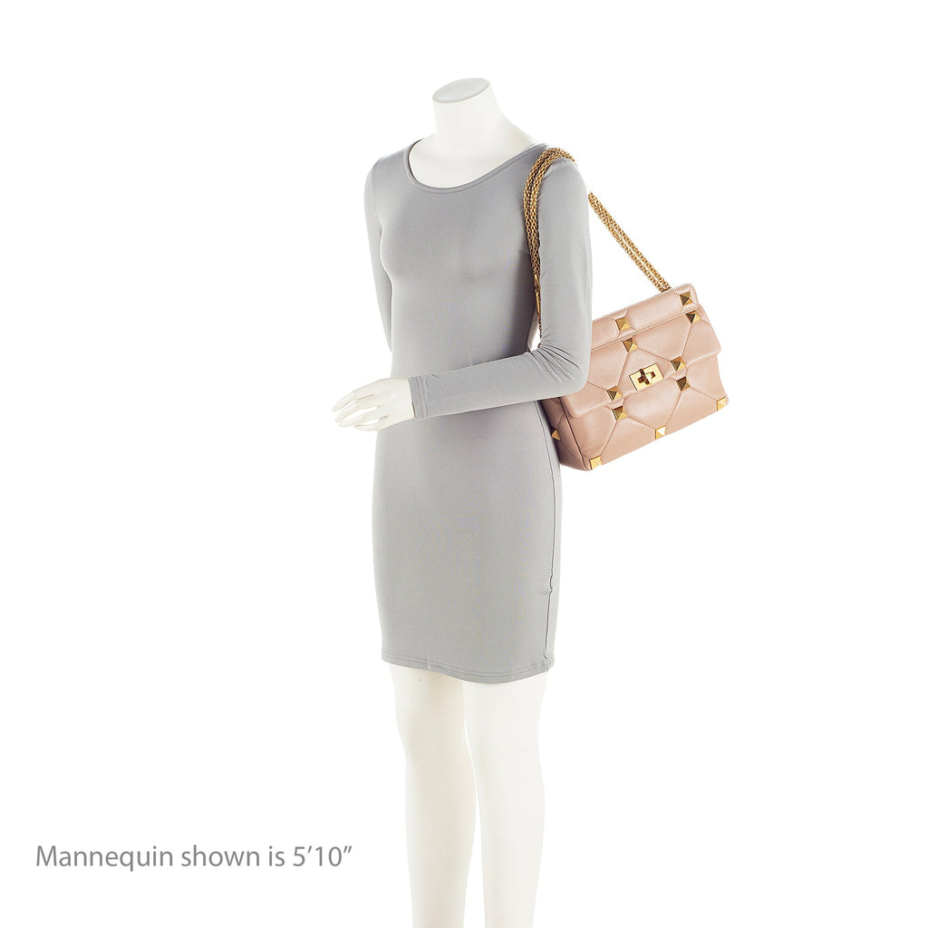 Valentino Calfskin Roman Stud Top Handle Large Shoulder Bag (SHF-22991)