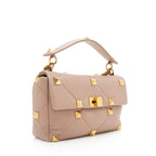 Valentino Calfskin Roman Stud Top Handle Large Shoulder Bag (SHF-22991)
