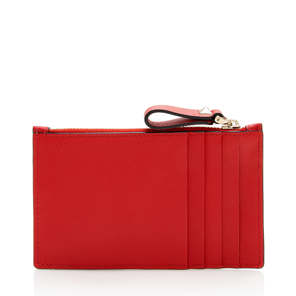 Valentino Calfskin V Logo Zip Pouch (SHF-16943)