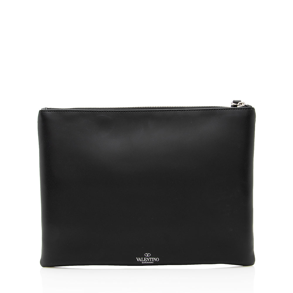 Valentino Rubber Effect Calfskin VLTN Wristlet (SHF-18955)