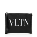 Valentino Rubber Effect Calfskin VLTN Wristlet (SHF-18955)