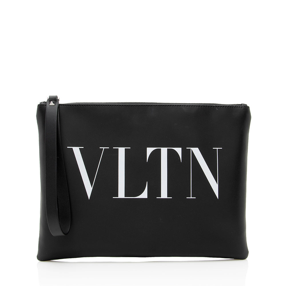 Valentino Rubber Effect Calfskin VLTN Wristlet (SHF-18955)