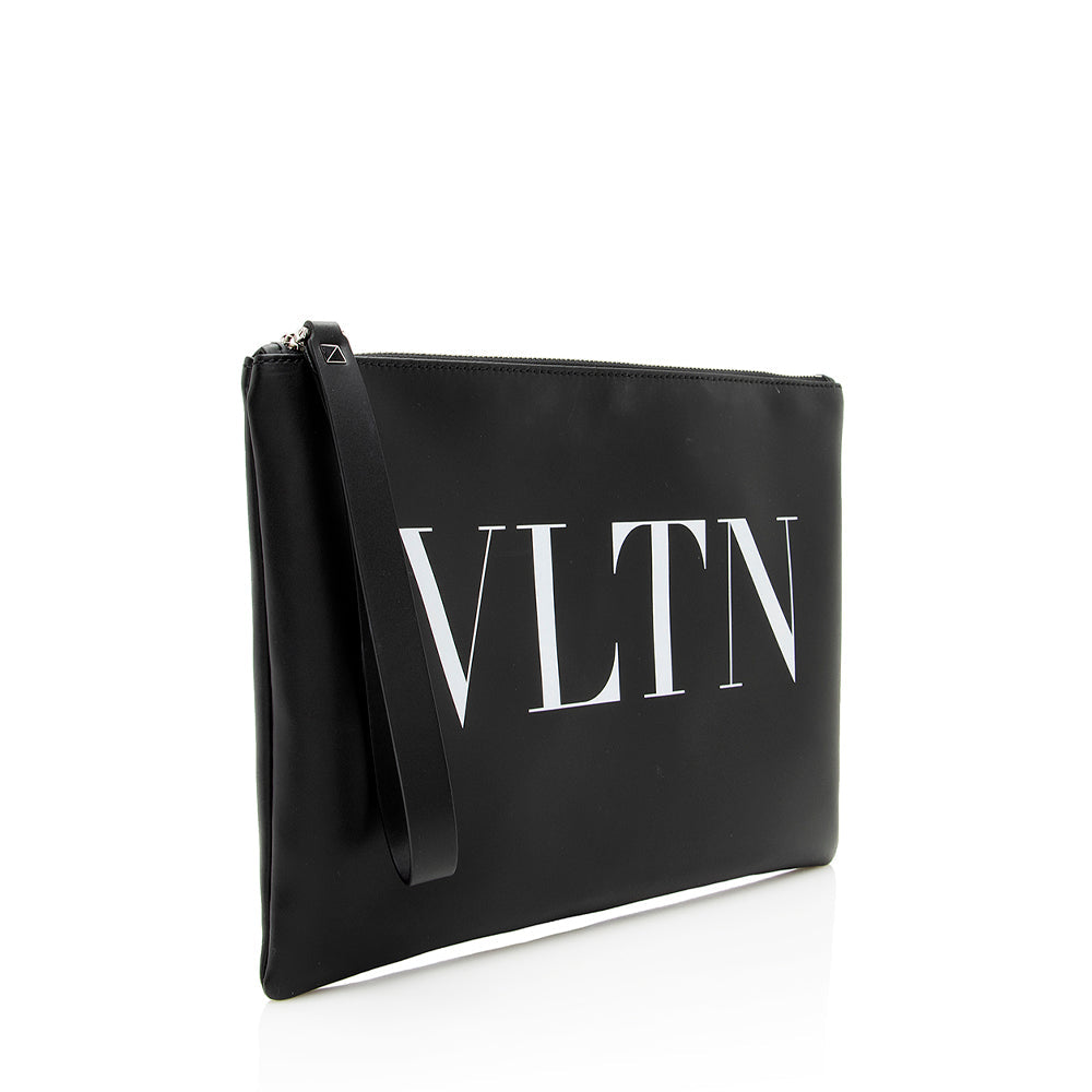 Valentino Rubber Effect Calfskin VLTN Wristlet (SHF-18955)