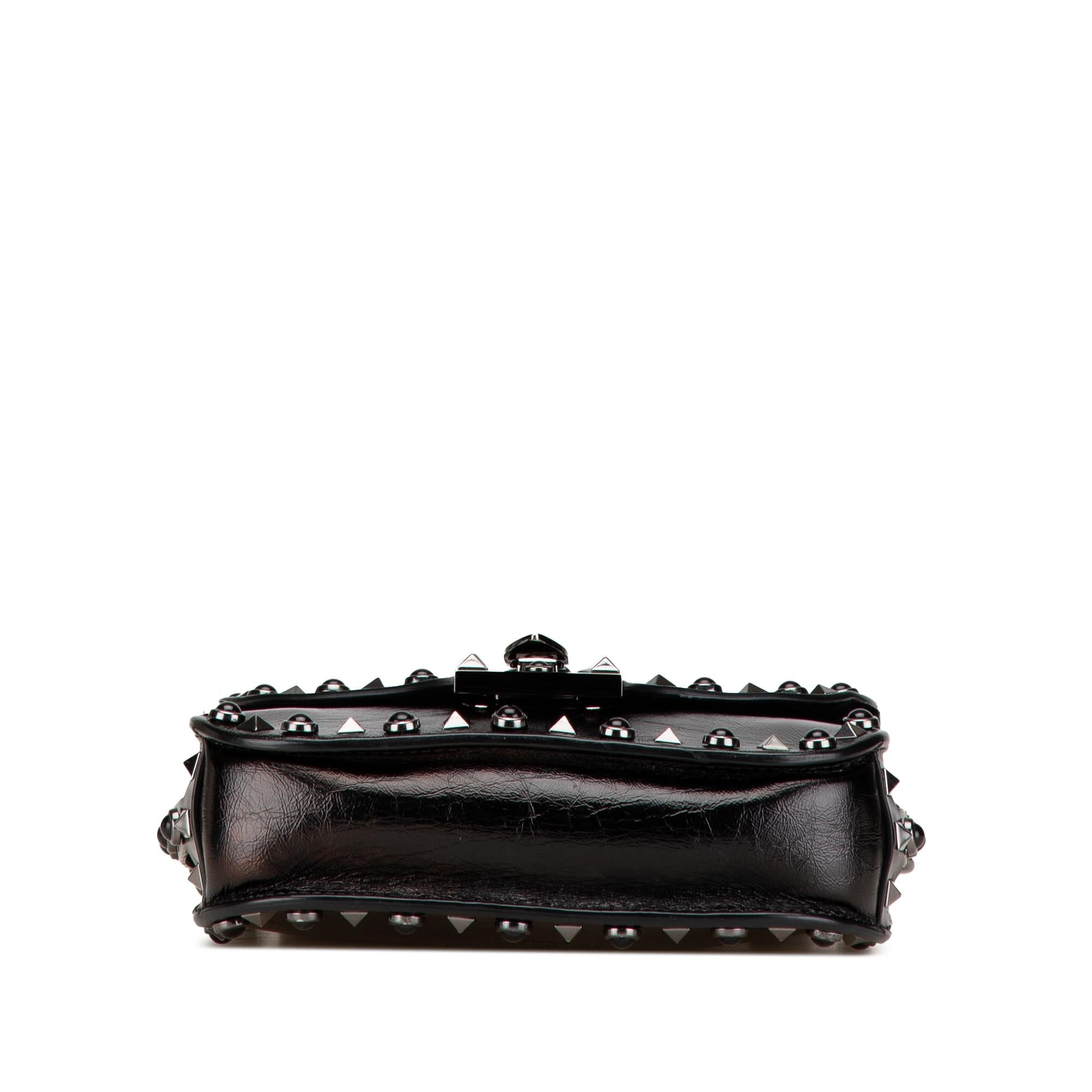Valentino Craquele Calfskin Guitar Strap Rockstud Rolling Flap Crossbody