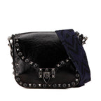 Valentino Craquele Calfskin Guitar Strap Rockstud Rolling Flap Crossbody