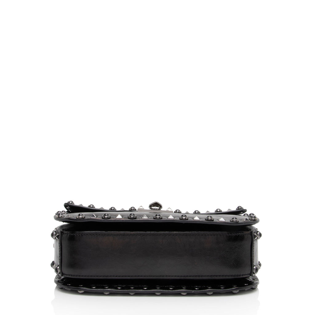 Valentino Craquele Calfskin Rolling Rockstud Guitar Strap Medium Crossbody (SHF-O6C3vW)