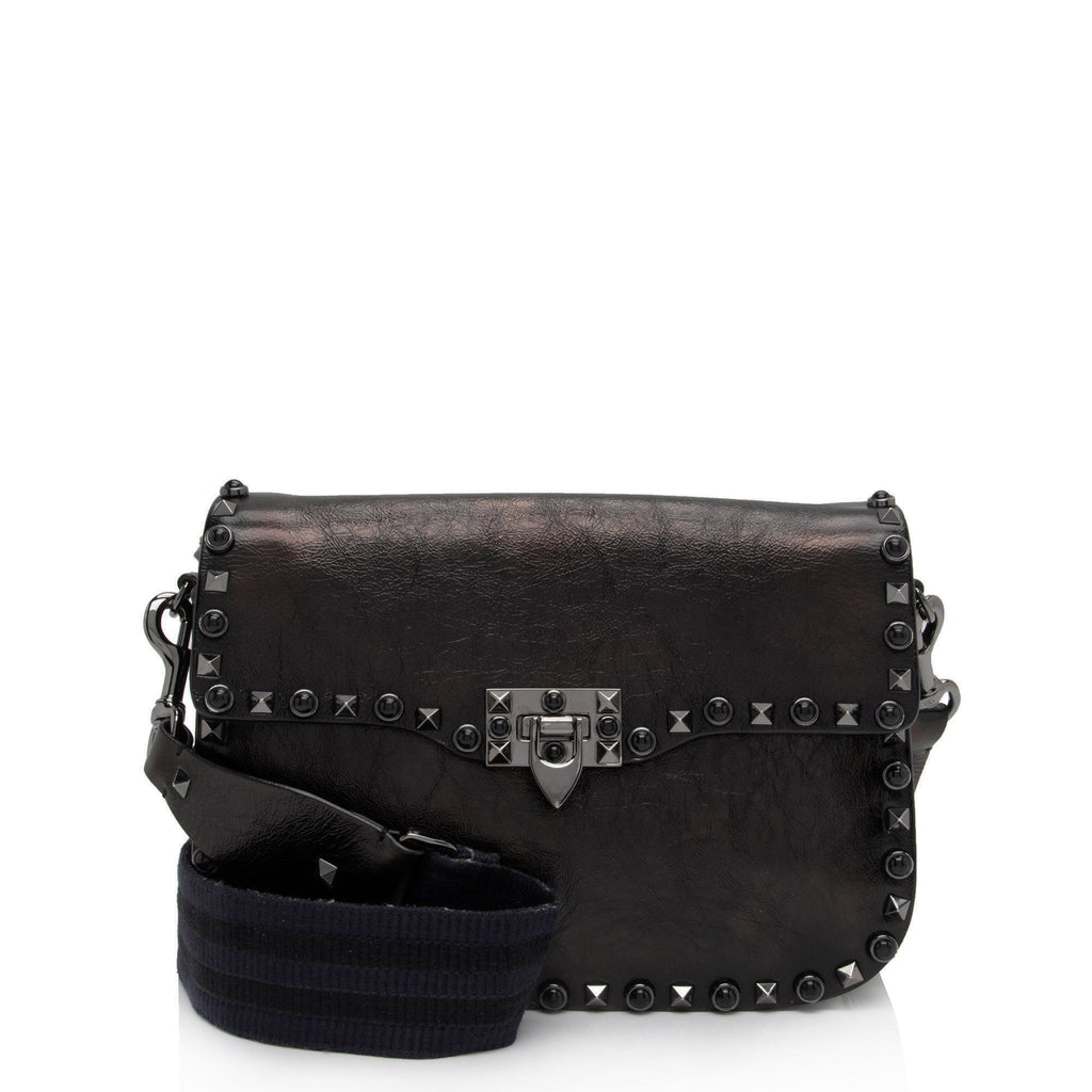 Valentino Craquele Calfskin Rolling Rockstud Guitar Strap Medium Crossbody (SHF-O6C3vW)