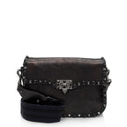 Valentino Craquele Calfskin Rolling Rockstud Guitar Strap Medium Crossbody (SHF-O6C3vW)