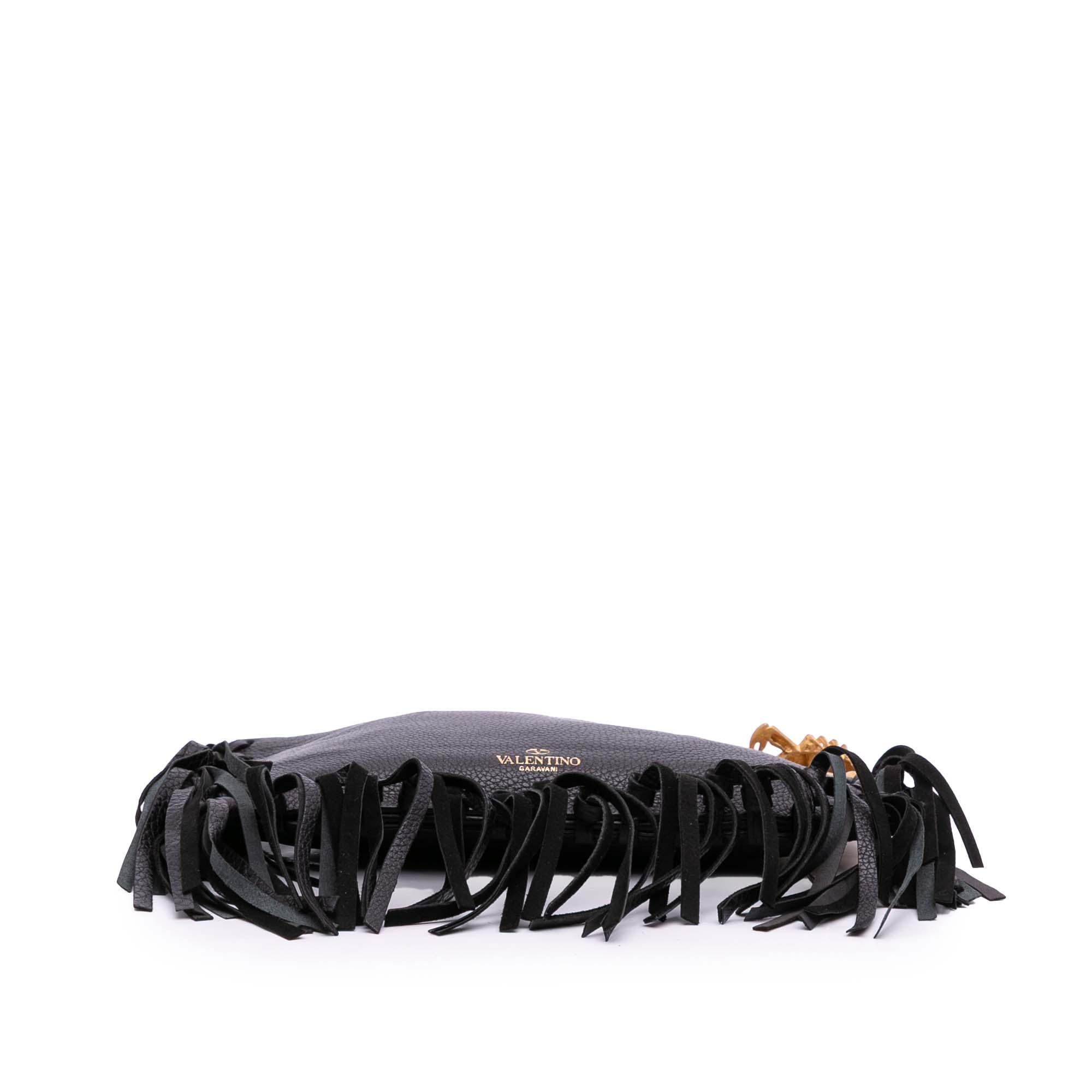 Valentino Grained Calfskin C Rockee Zodiac Fringe Clutch