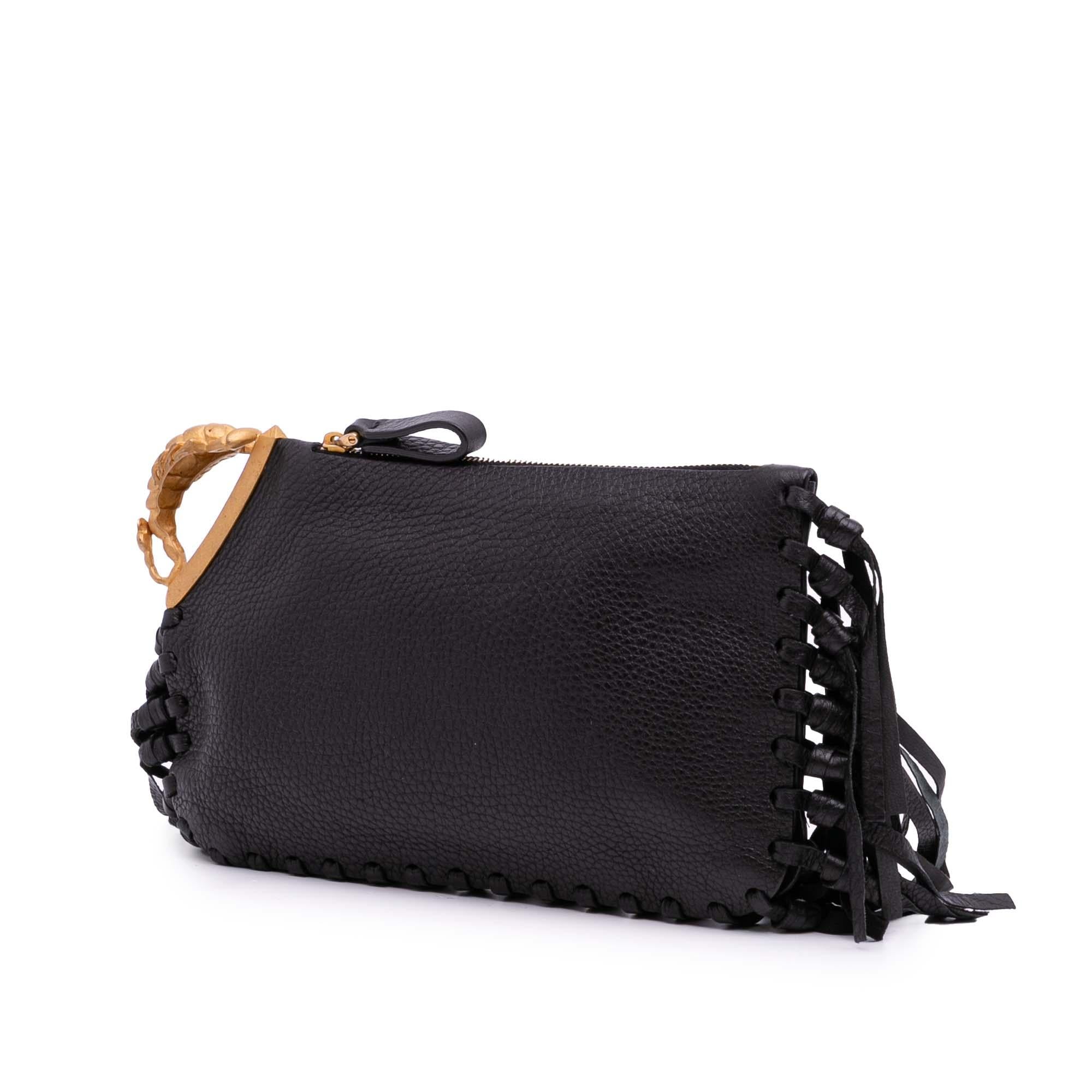 Valentino Grained Calfskin C Rockee Zodiac Fringe Clutch