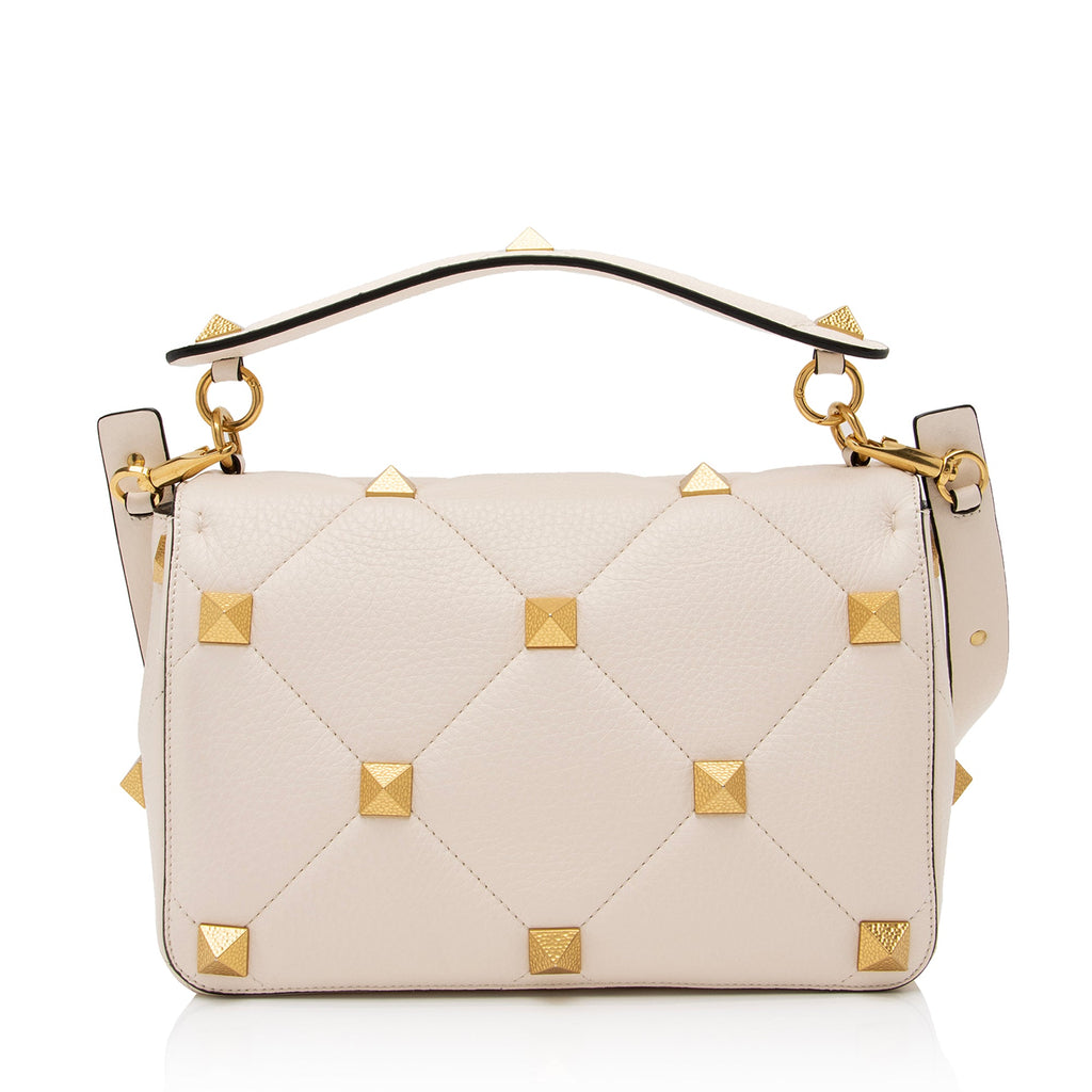 Valentino Grained Calfskin Hammered Roman Stud Large Shoulder Bag (SHF-23647)