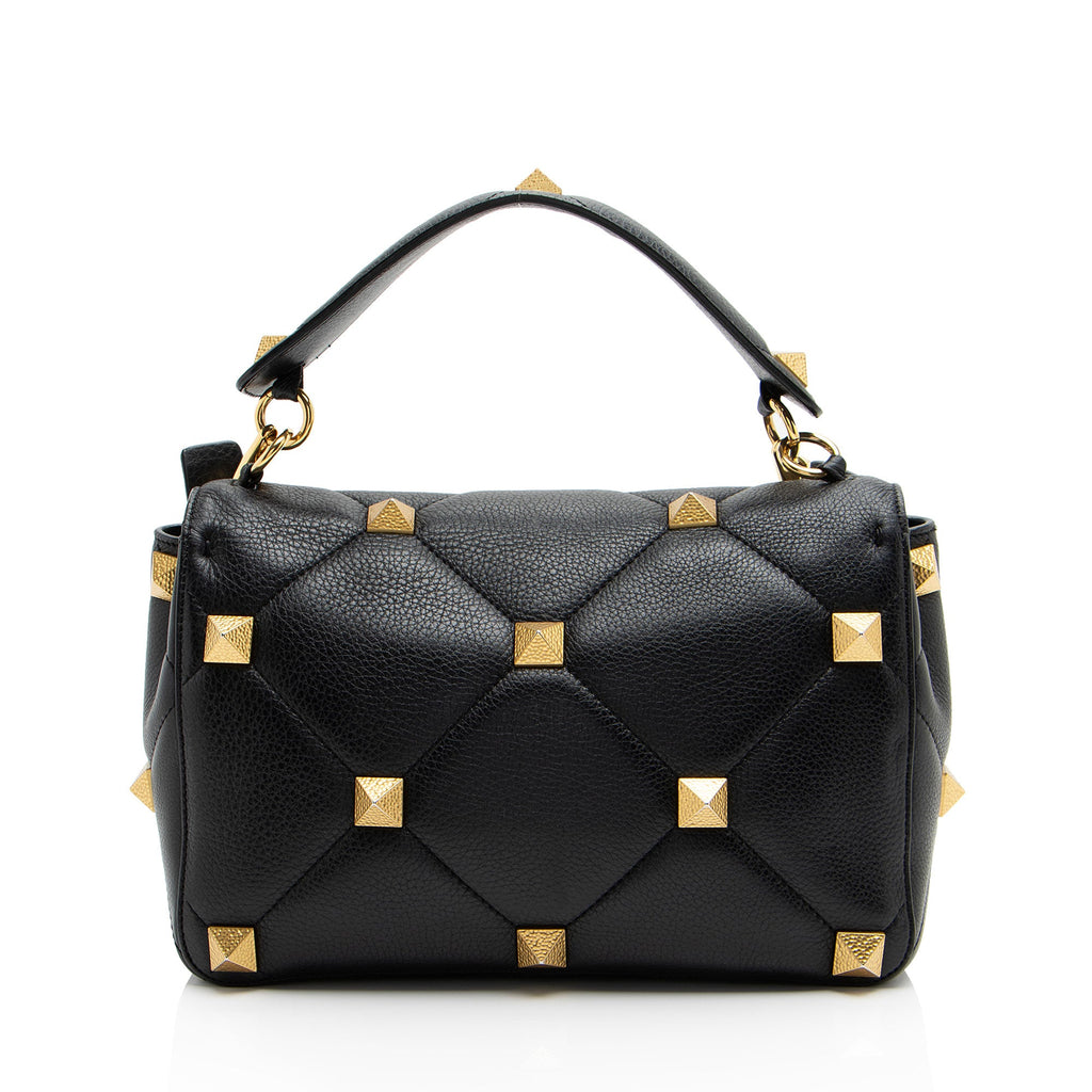 Valentino Grained Calfskin Roman Stud Medium Shoulder Bag