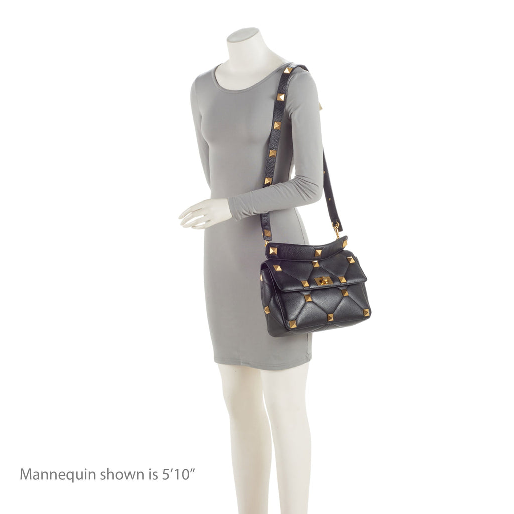 Valentino Grained Calfskin Roman Stud Medium Shoulder Bag