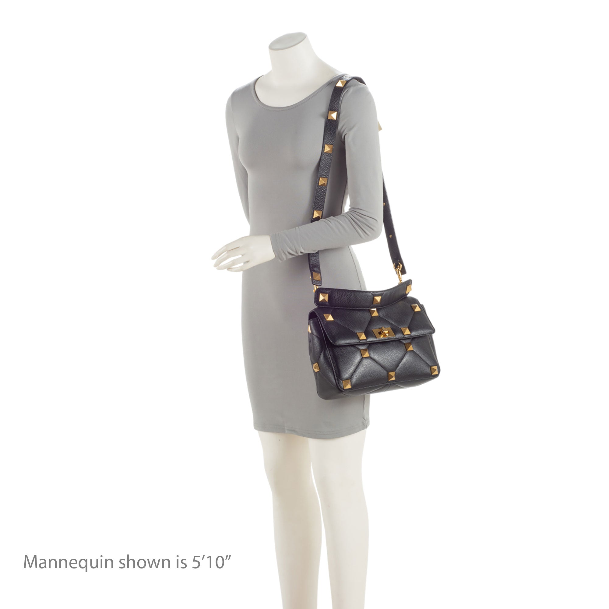 Valentino Grained Calfskin Roman Stud Medium Shoulder Bag