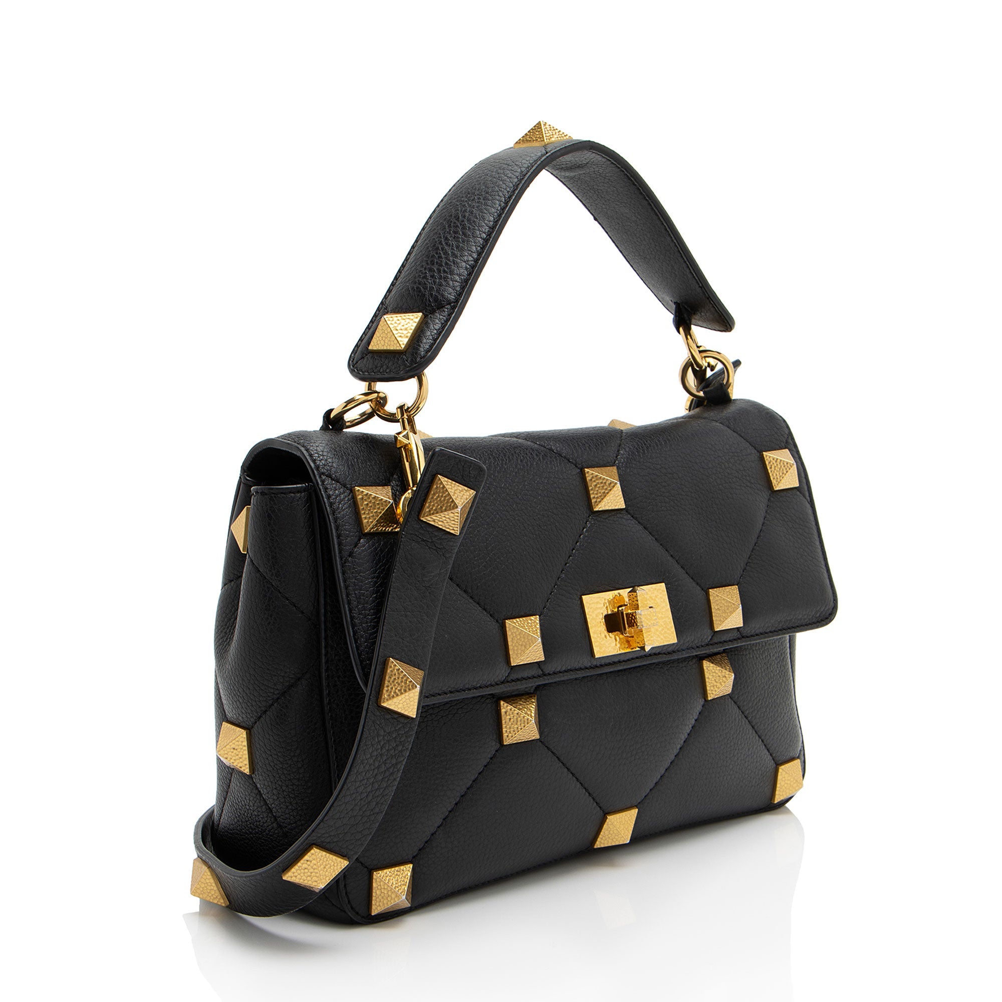 Valentino Grained Calfskin Roman Stud Medium Shoulder Bag