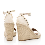 Valentino Grainy Calfskin Double Rockstud Wedge Sandals - Size 8 / 38 (SHF-sJMeiu)